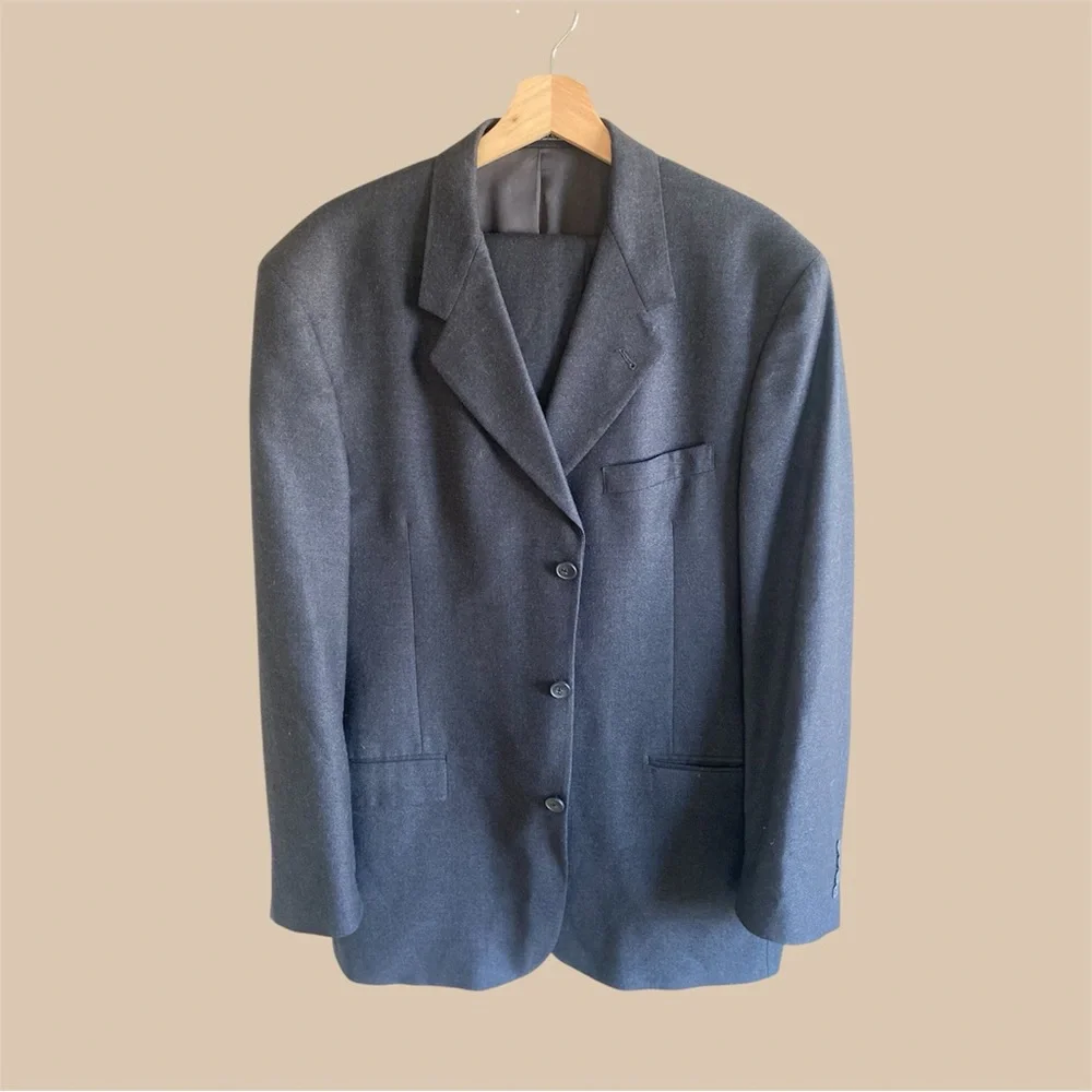 Keneth Cole‎ NY Men’s Suit 2 Piece Dark Gray Jacket 44L Pants 38X29 Flat Front